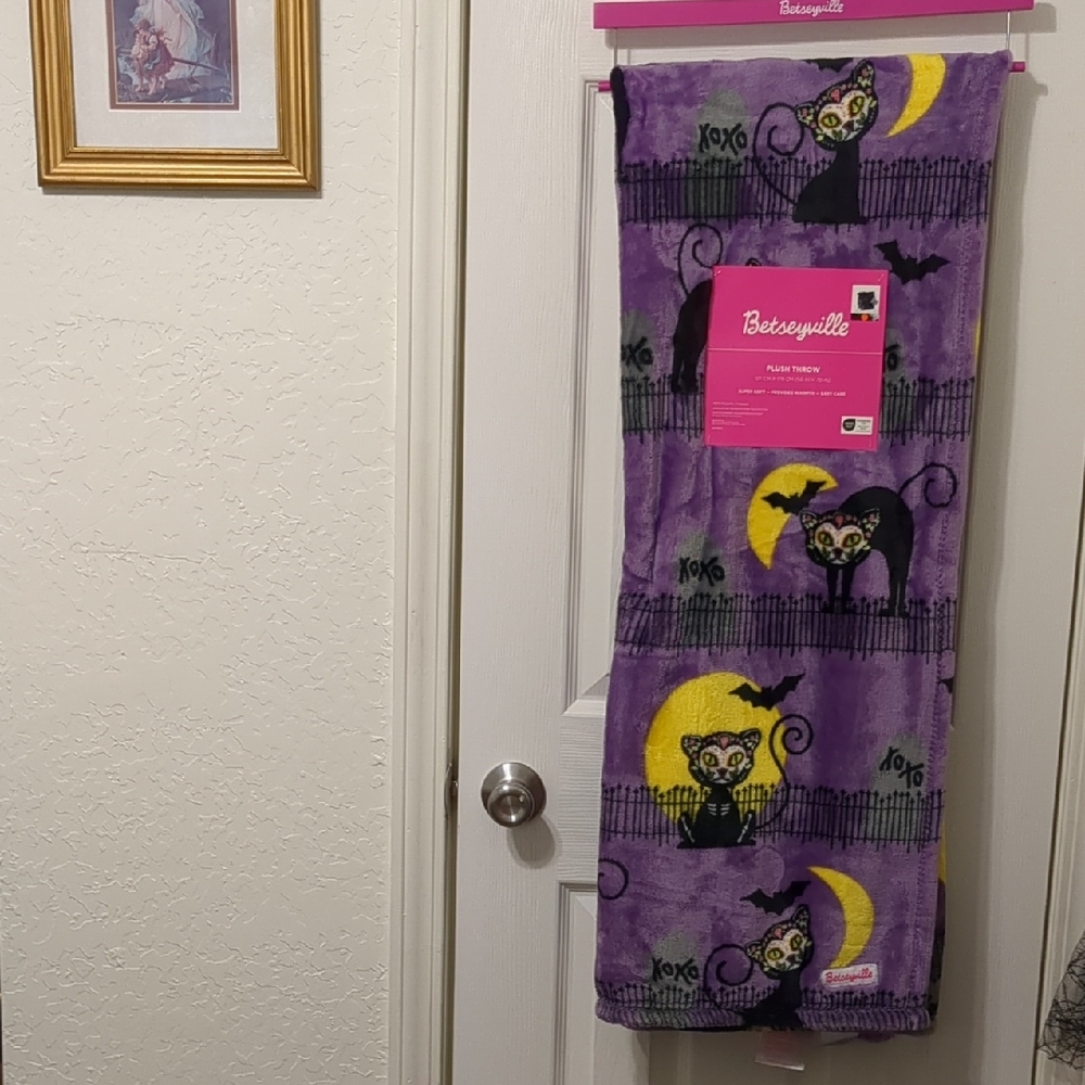 Betsey Johnson Purple Cat Throw Blanket